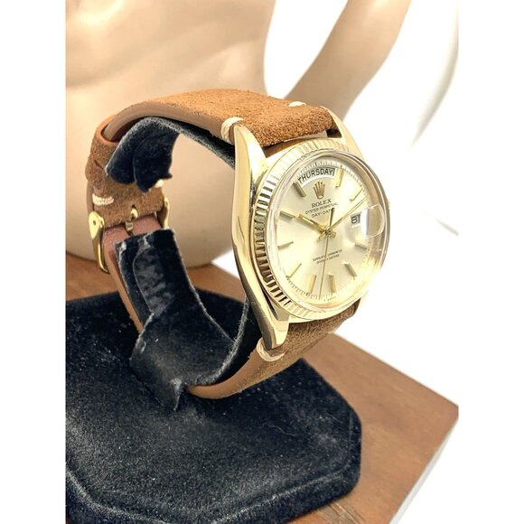 Rolex Men's Watch 1803 Day Date Vintage Swiss Automatic 18k Gold Leather 36mm - Picture 14 of 14